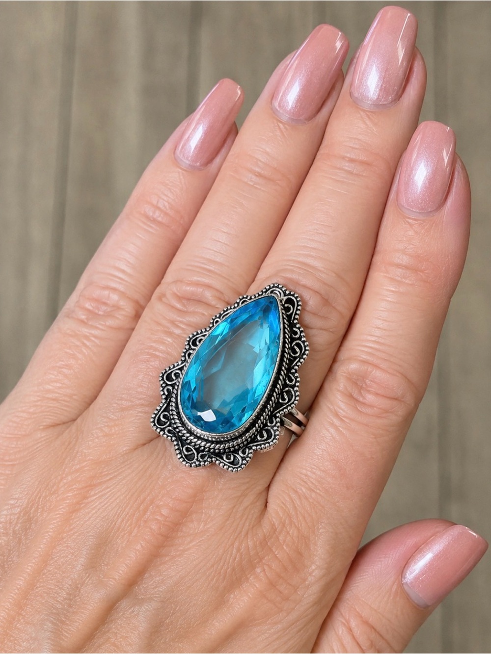 Swiss Blue Quartz Designer Ring